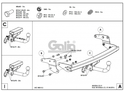 Фаркоп оцинкованный Galia шар C съемный для Mazda CX-9 2007-2016
